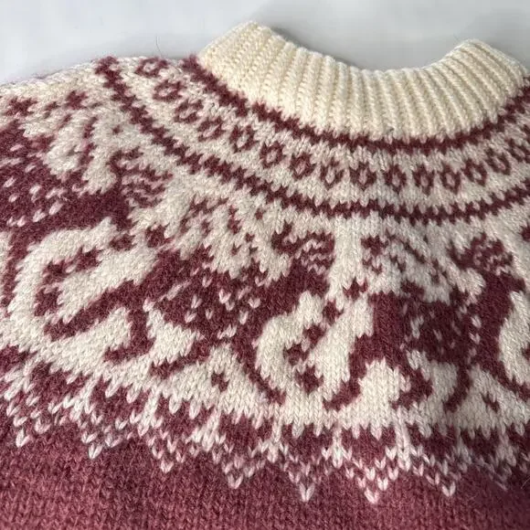 Vintage Dale Of Norway Pure New Wool Maroon White Knit Sweater Adult Size L 52 - Picture 11 of 13